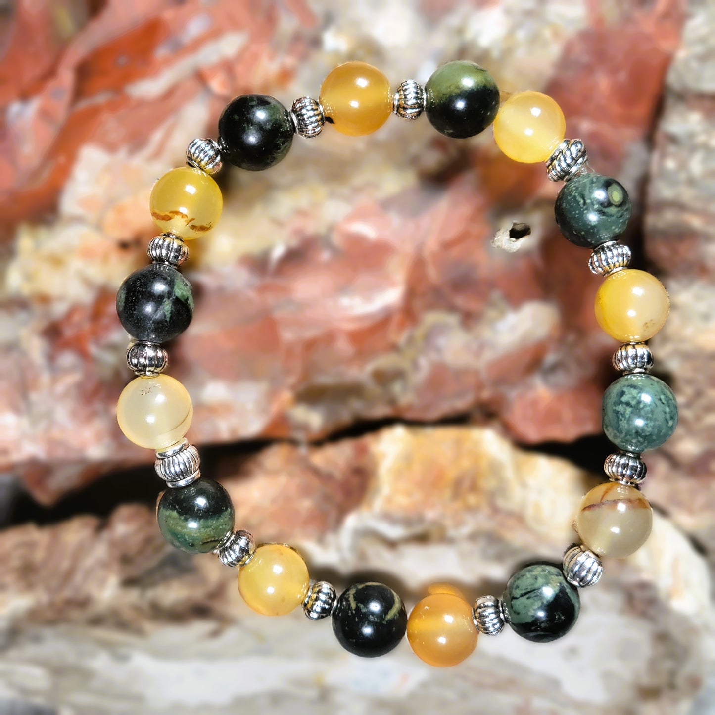 Yellow Dragon Vein and Rhyolite Jasper bracelet