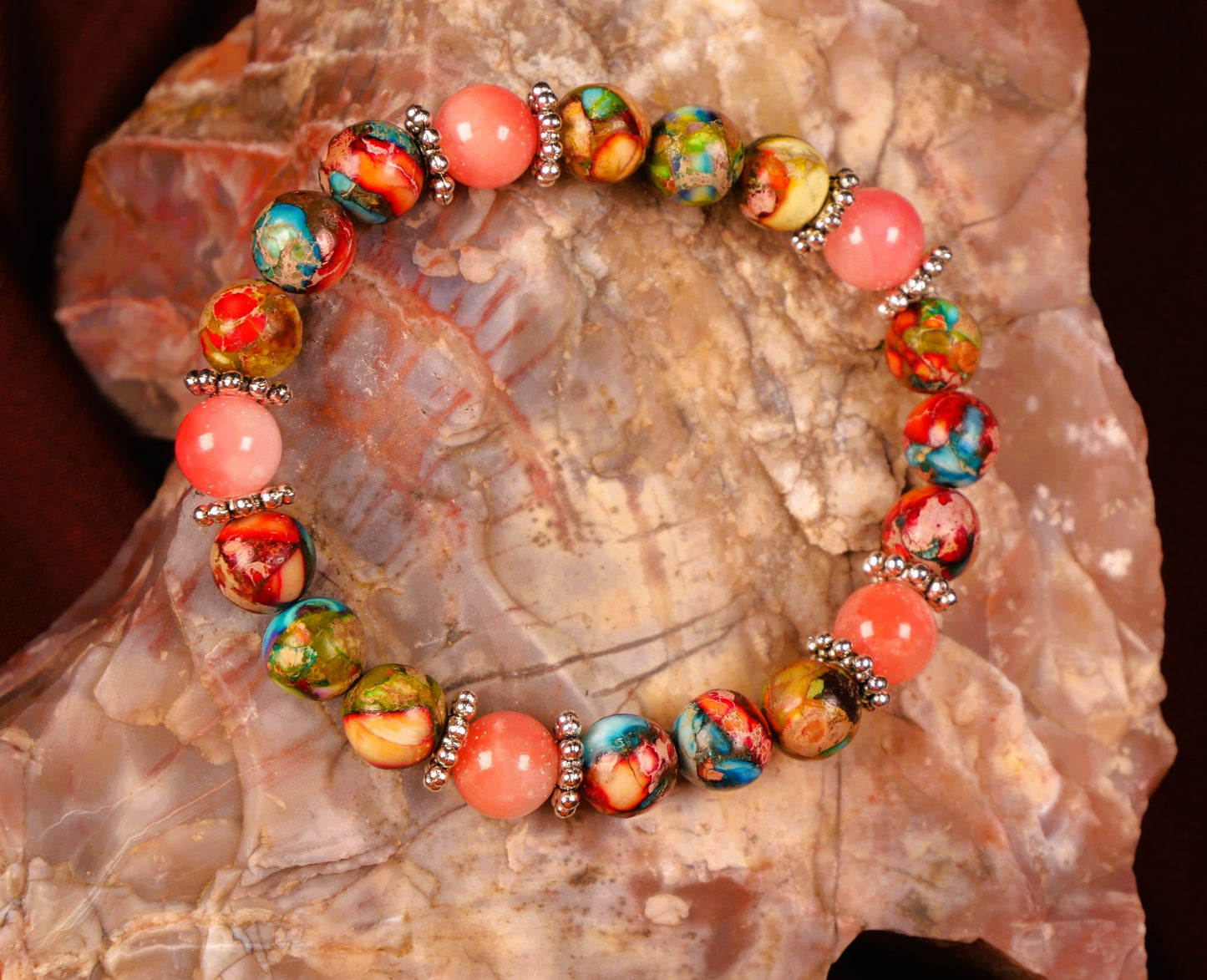 Turquoise Sea Sediment and Pink Persian Jade bracelet