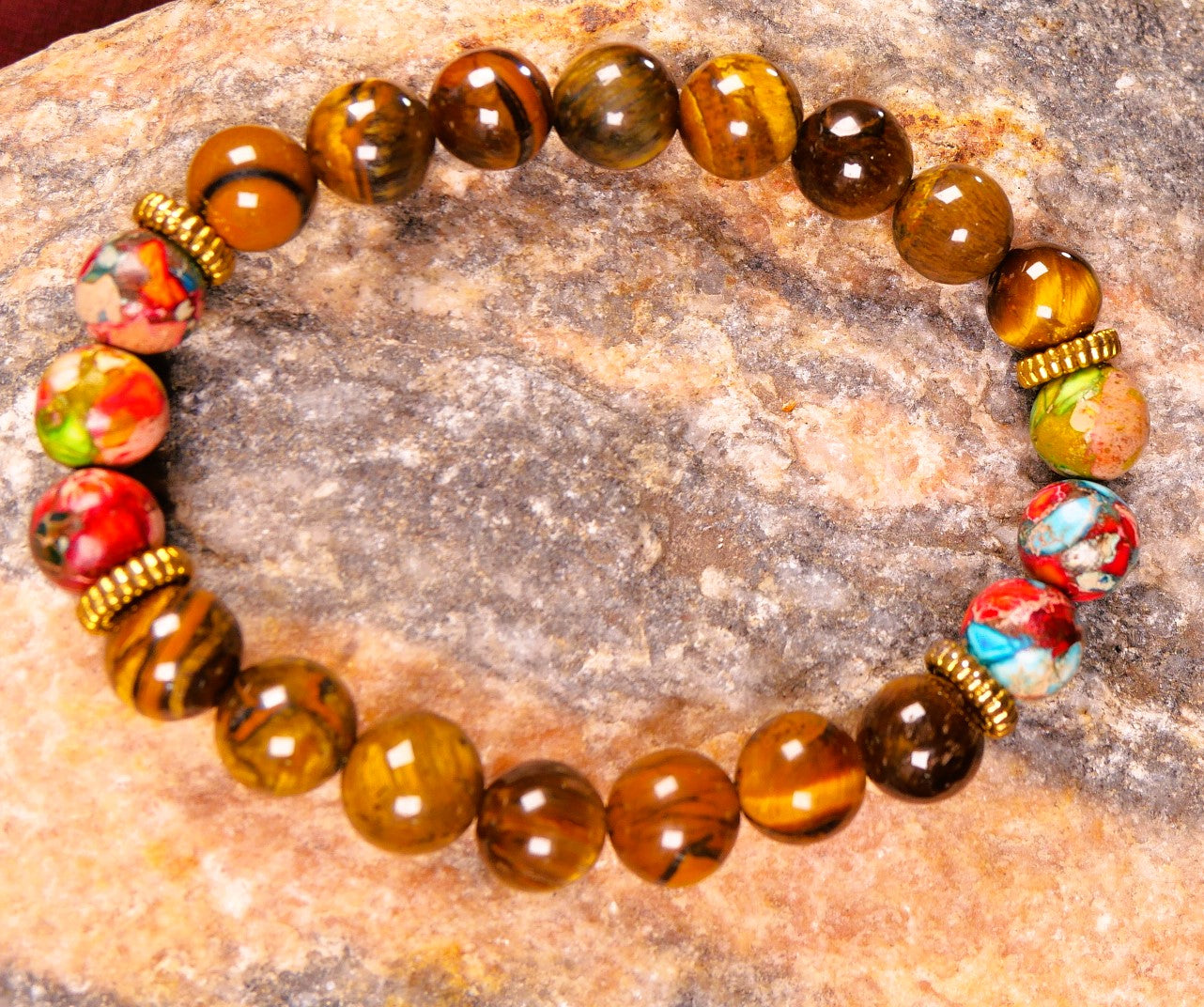 Tiger Eye and Turquoise Sea Sediment Jasper bracelet