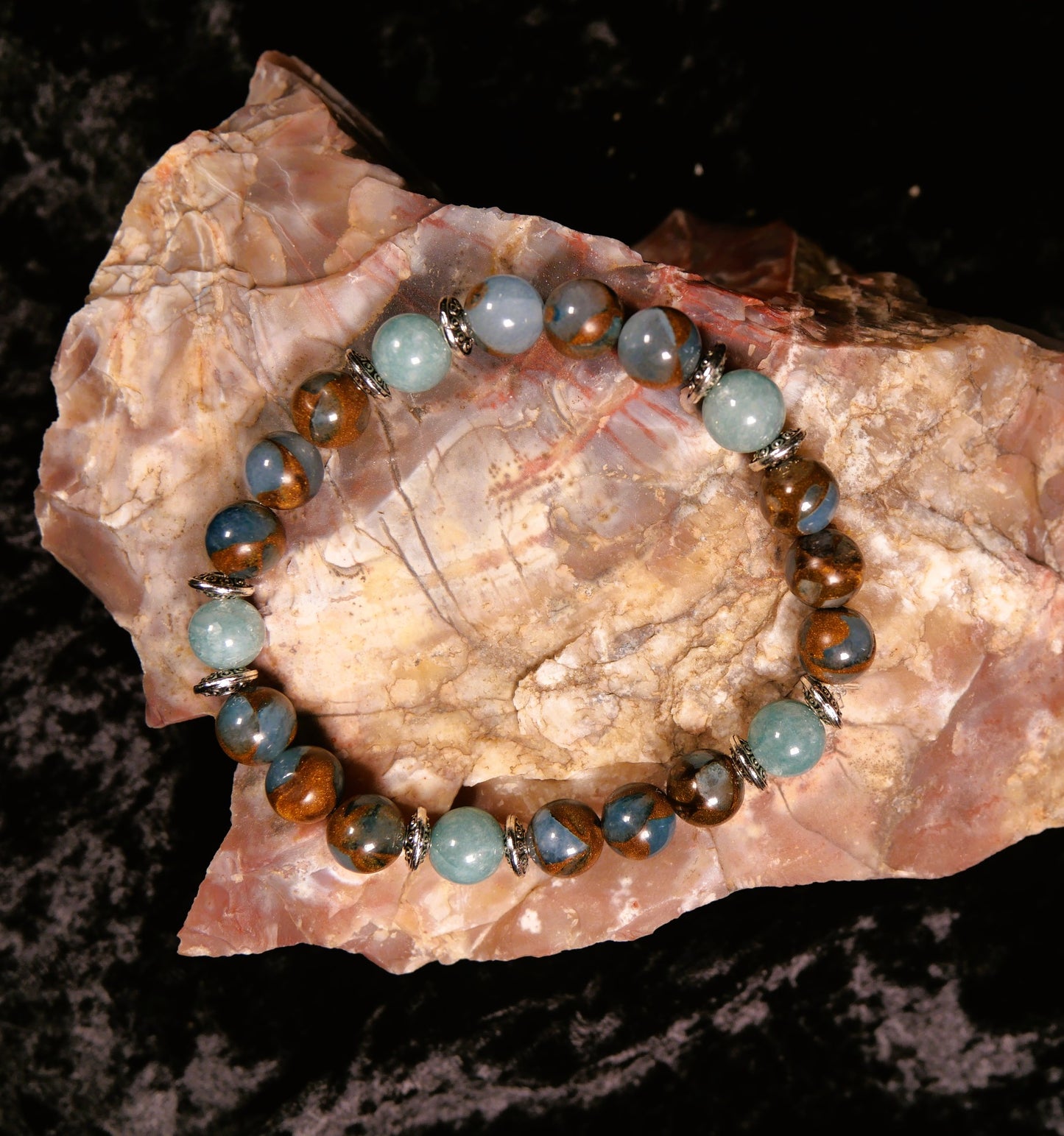 Blue Cloisonne Jasper and Aquamarine bracelet