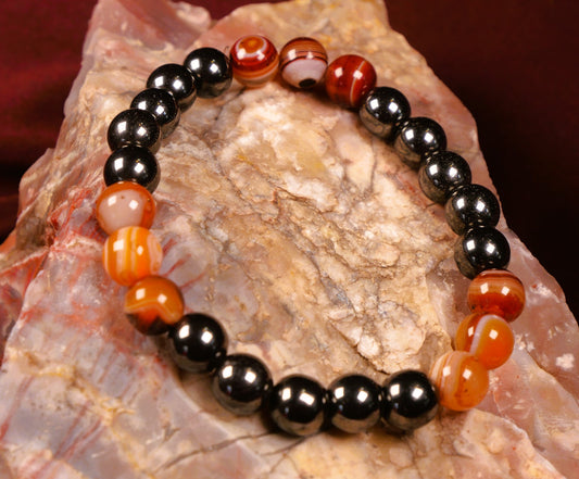 Hematite and Red Striped Agate bracelet