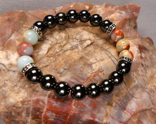 Hematite and Sea Sediment Jasper bracelet