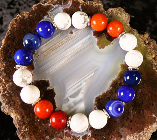 Red Jasper, Blue Striped Agate, and Howlite bracelet