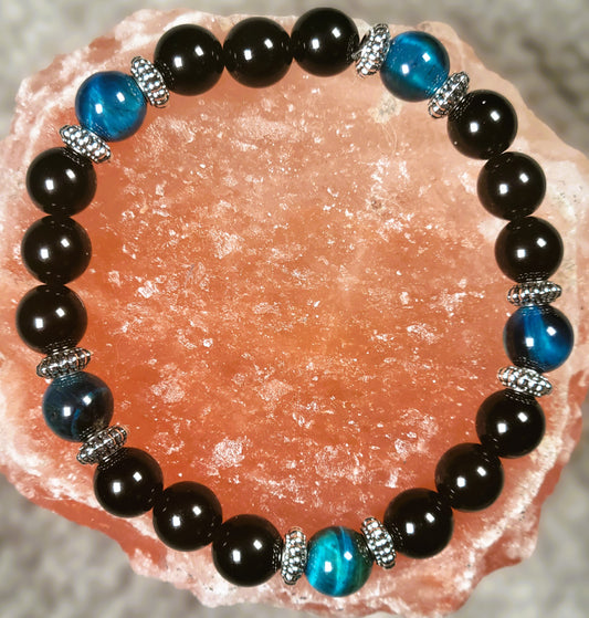 Obsidian and Blue Tiger Eye bracelet